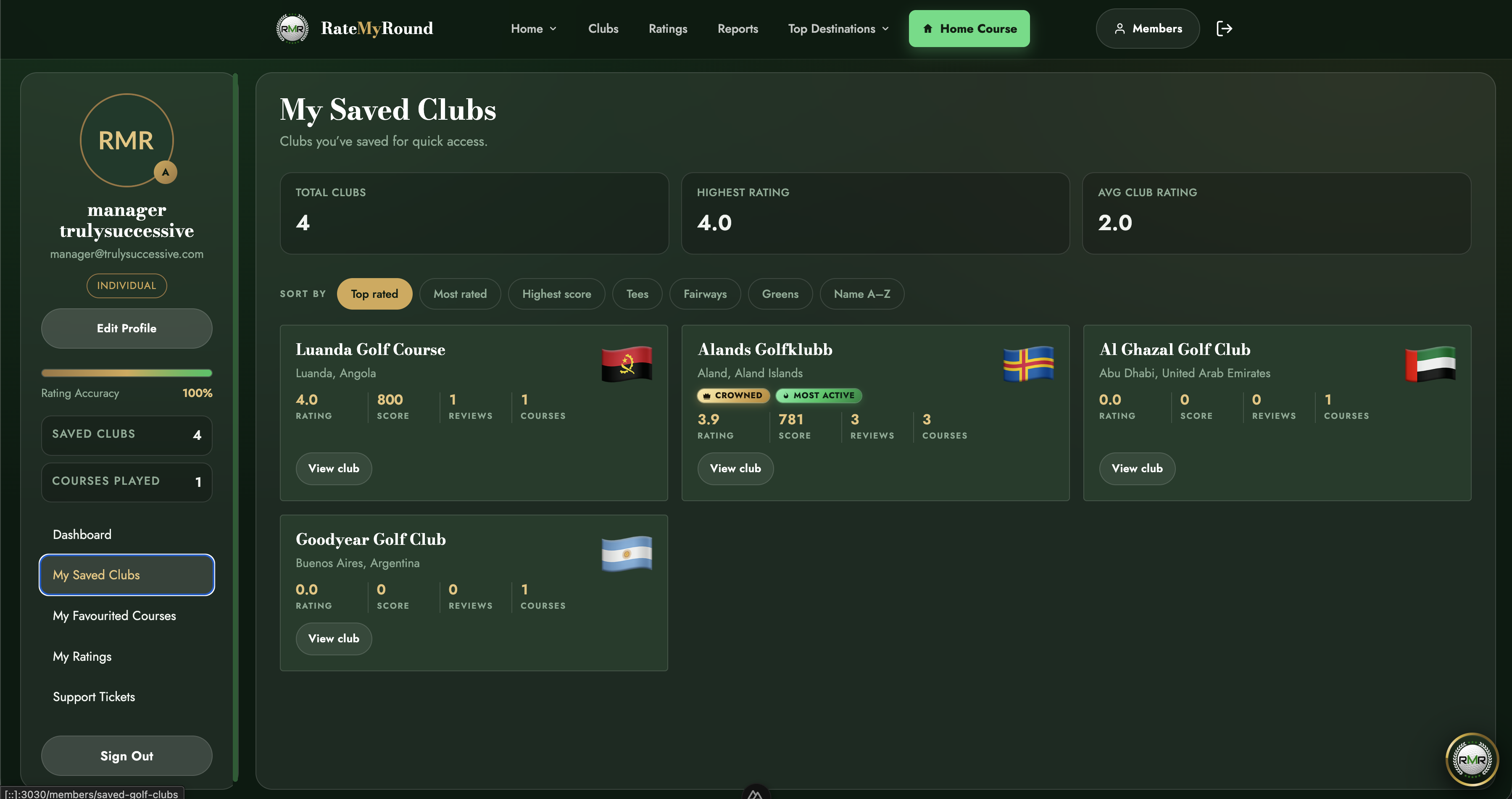 Clubs you care about, ready to rate